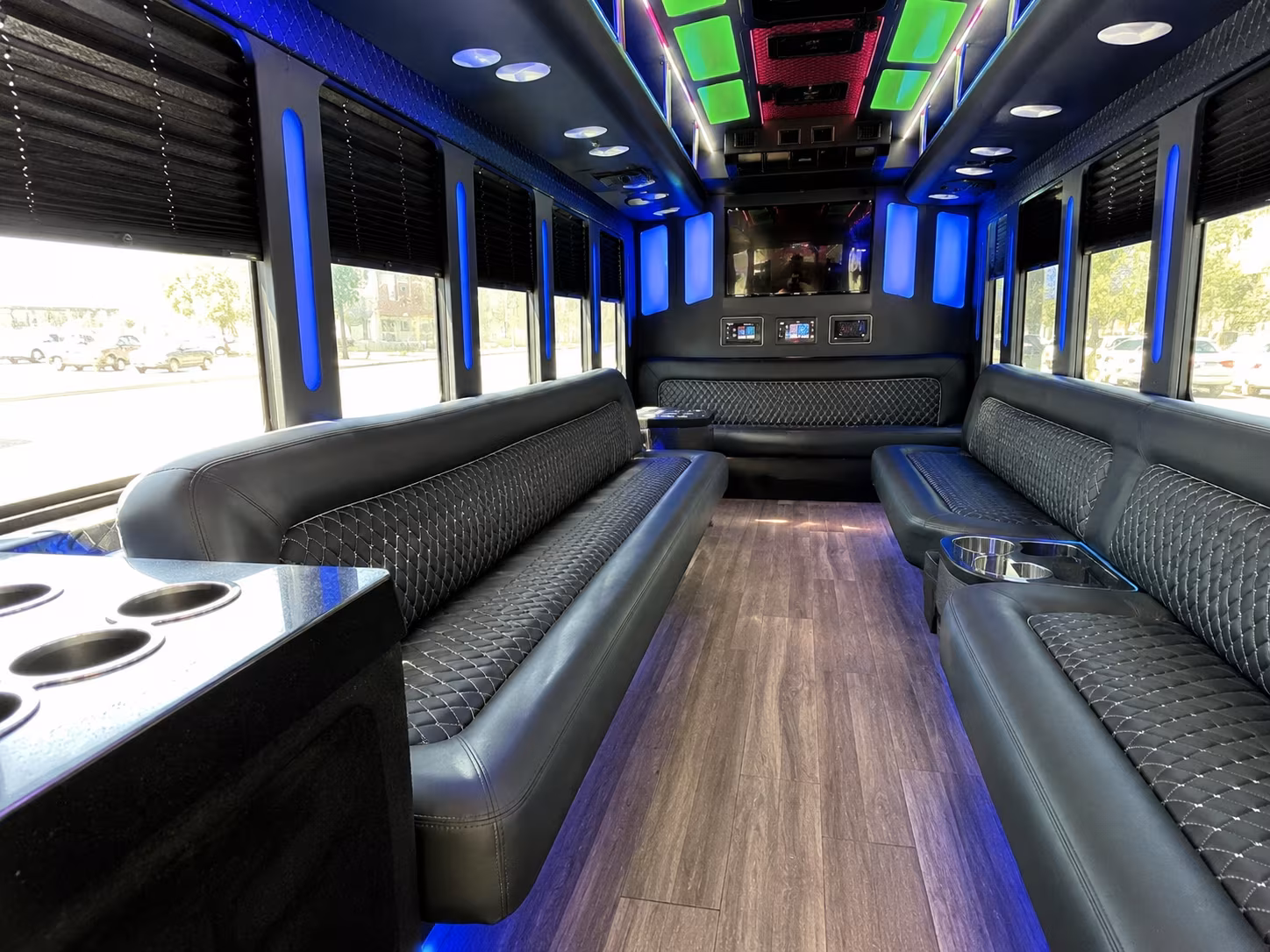 conroe 15 passenger party bus inside