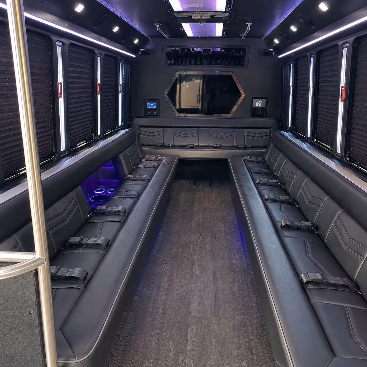 conroe 18 passenger party bus interior
