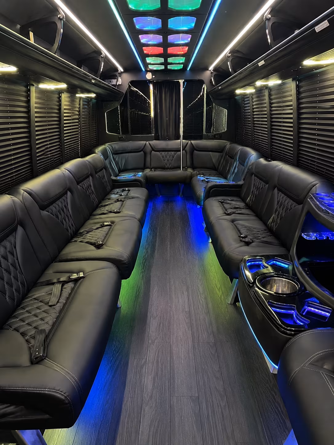 conroe 20 passenger party bus interior