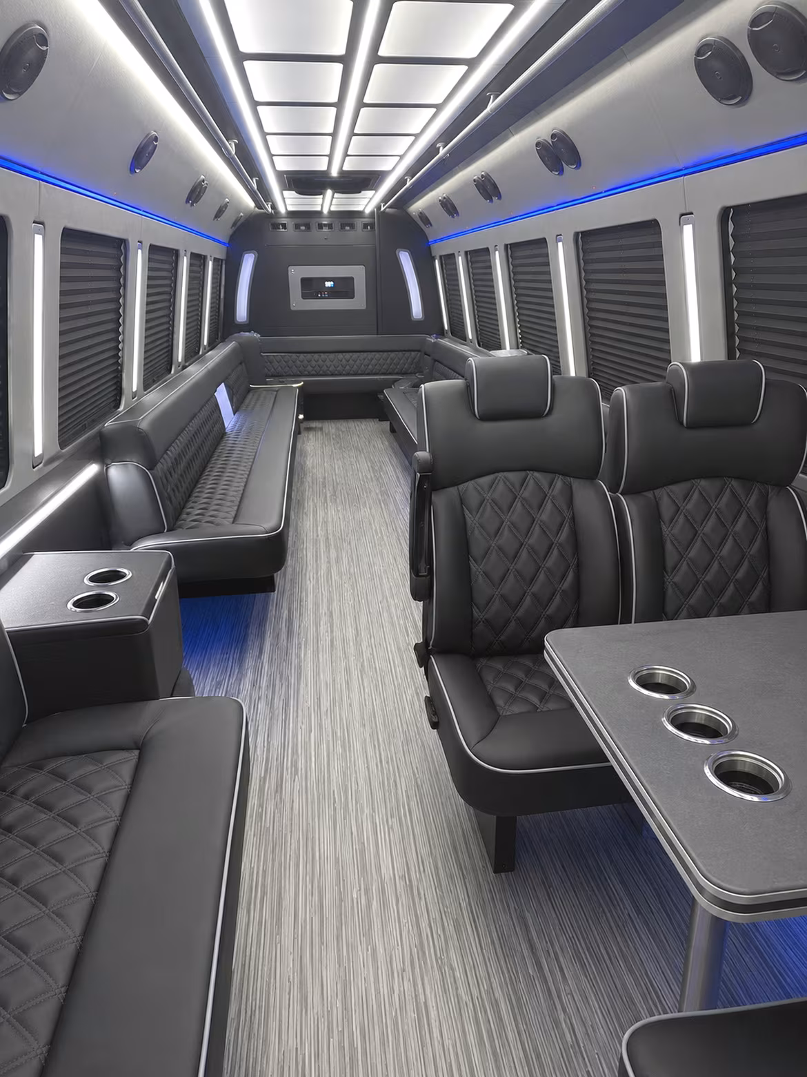 conroe 25 passenger party bus inside