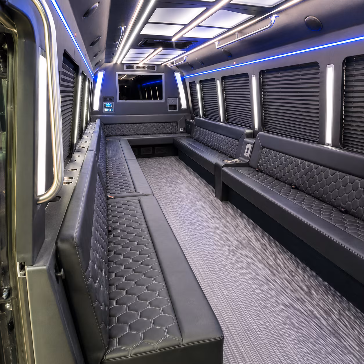 conroe 40 passenger party bus interior