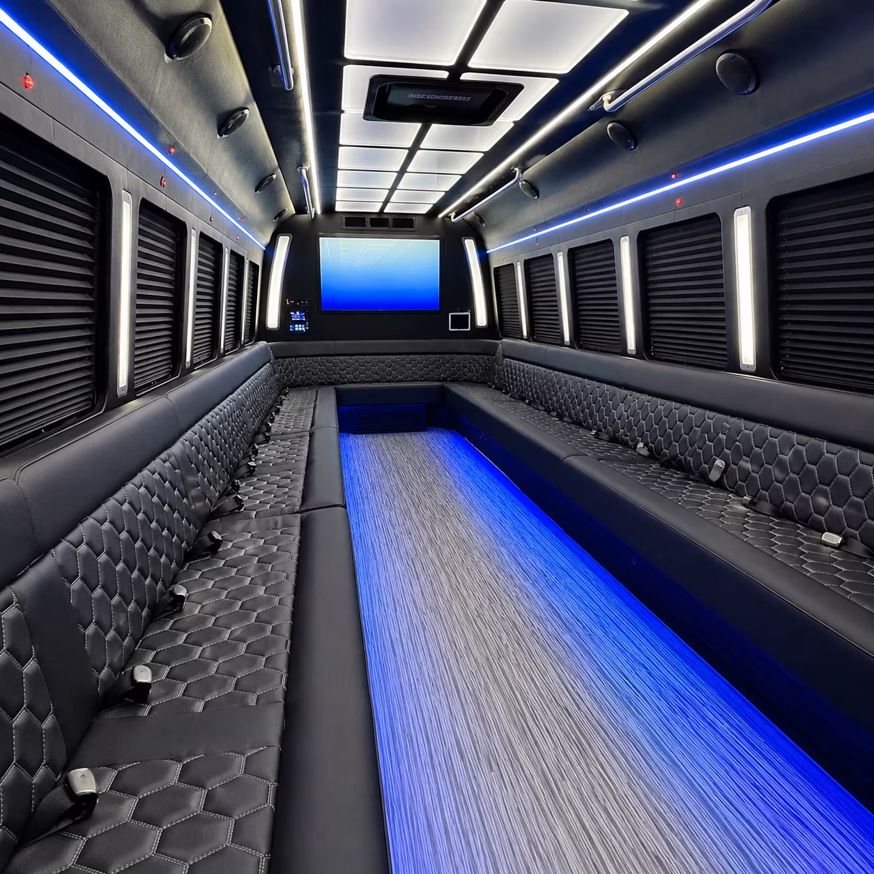 conroe 50 passenger party bus inside