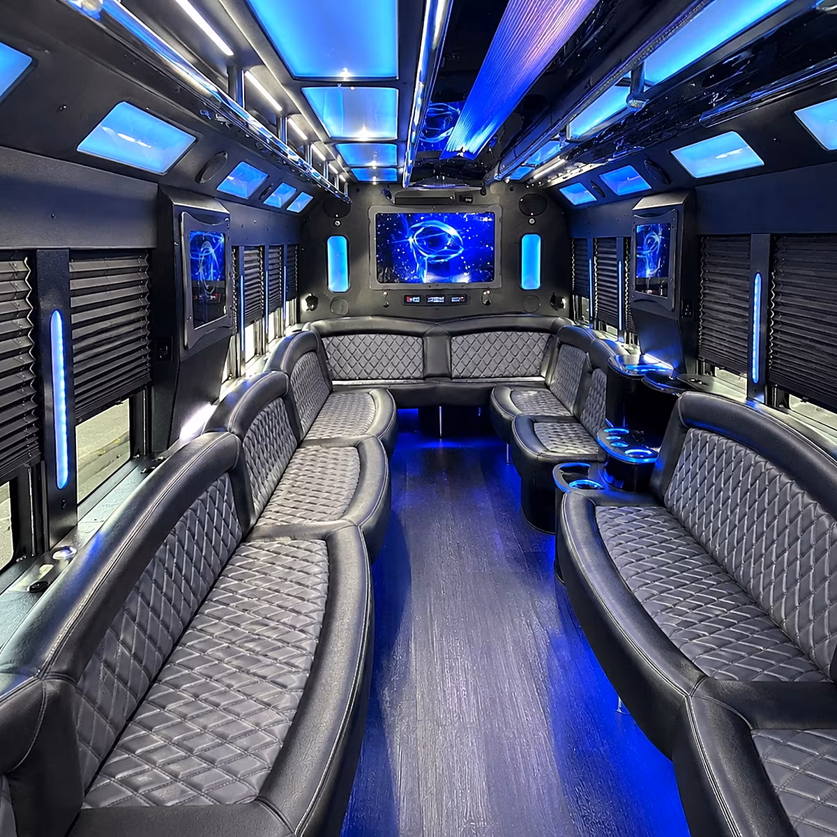 conroe 50 passenger party bus interior